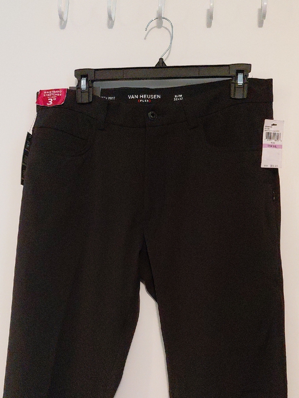 NWT Van Heusen FLEX TECH PANT. Black Slim Straight Pants. 32×32